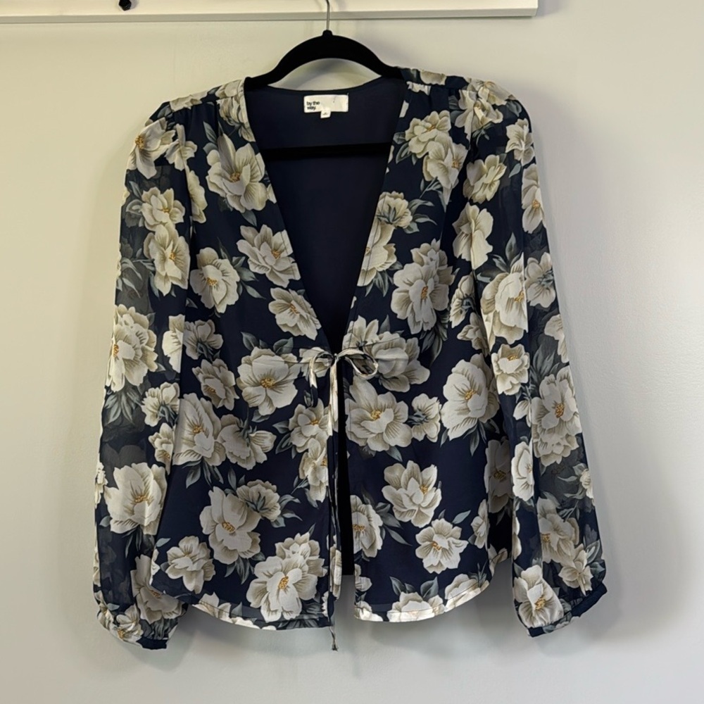 by the way. Navy Floral Tie-Front Blouse